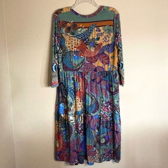 NEW Johnny Was Madison Vibrant 3/4 Sleeve Tiered Dress in Soft Knit Size S - Picture 7 of 11